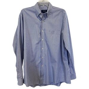 T. Harris‎ Mens Blue White Houndstooth Check Button Down Cotton Shirt Large L